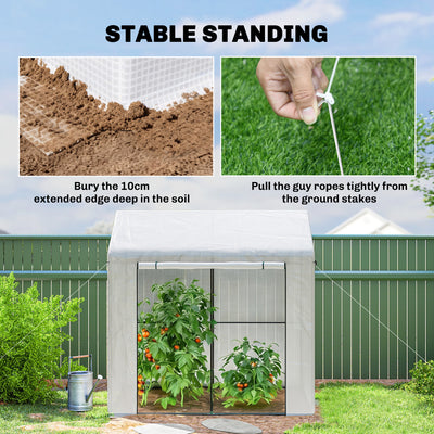 Outsunny Walk-in Greenhouse, Outdoor Tomato Greenhouse with Roll-up Door and Mesh Windows, PE Cover, 200 x 140 x 200cm, White 