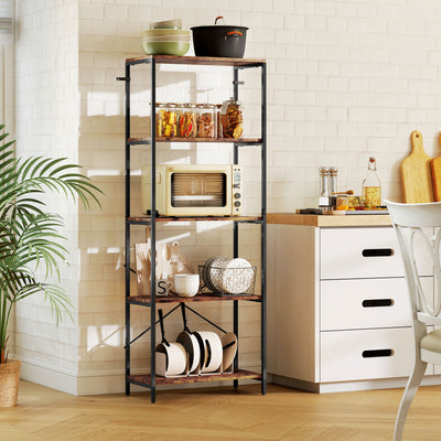 HOMCOM 5-Tier Bookshelf, Industrial Bookcase with Metal Frame - Rustic Brown and Black 