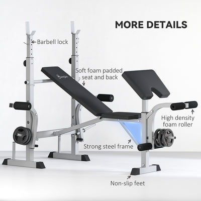 HOMCOM Adjustable Weight Bench with Squat Rack, Heavy Duty Bench Press Rack with Preacher Curl Pad, Leg Developer, Barbell Rack, Butterfly, Home Gym Strength Training Multiuse Workout Bench, Grey 