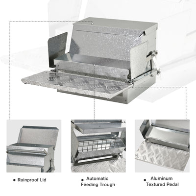 PawHut 11.5KG Automatic Chicken Poultry Feeder Rat Proof Treadle Self Opening with Galvanized Steel and Aluminium 