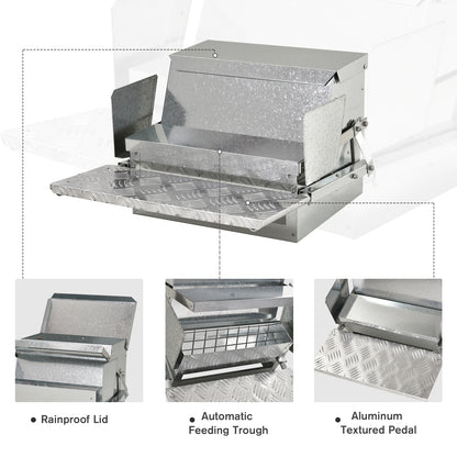 PawHut 11.5KG Automatic Chicken Poultry Feeder Rat Proof Treadle Self Opening with Galvanized Steel and Aluminium 