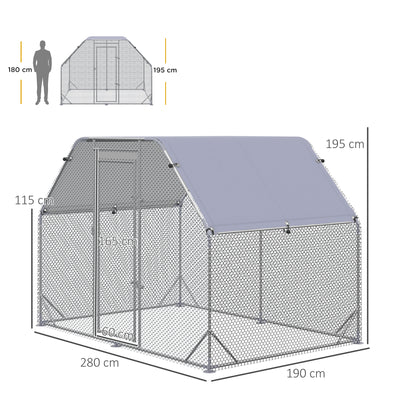 PawHut Walk in Chicken Run Chicken Coop Hen House Outdoor with Roof for 4-6 Chickens, 280 x 190 x 195cm 