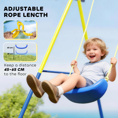AIYAPLAY 4-in-1 Kids Swing Set with Saucer Swing, Basketball Hoop and Football Goal, Outdoor Playground Playset for Garden 