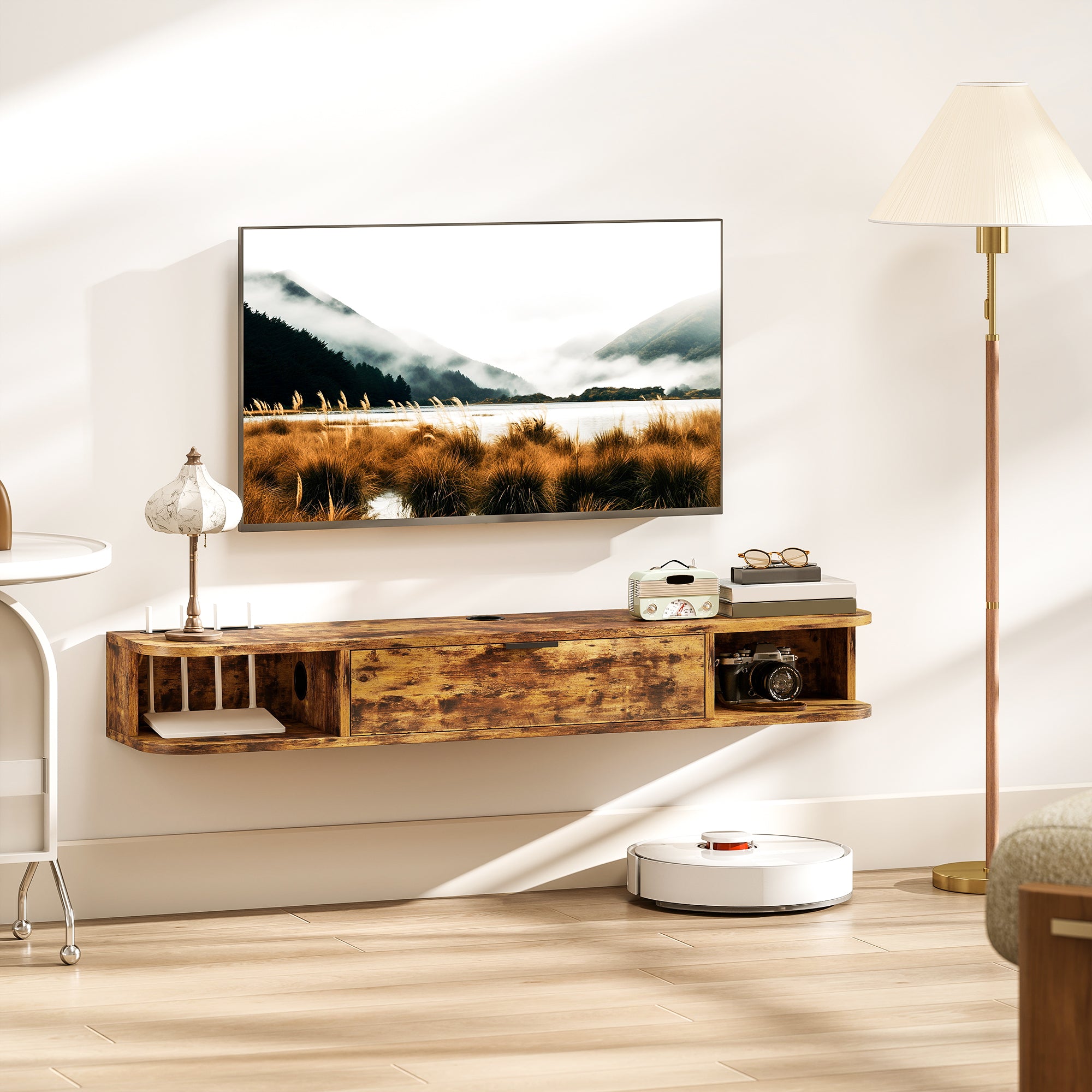 HOMCOM 120 cm Floating TV Unit for TVs up to 50 Inch - Rustic Brown 