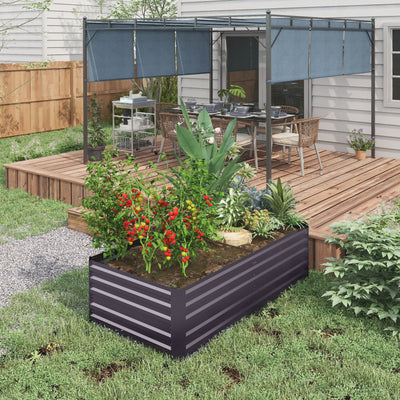 Outsunny Raised Beds for Garden, Galvanised Steel Outdoor Planters with Multi-reinforced Rods, 180 x 90 x 59 cm, Dark Grey 