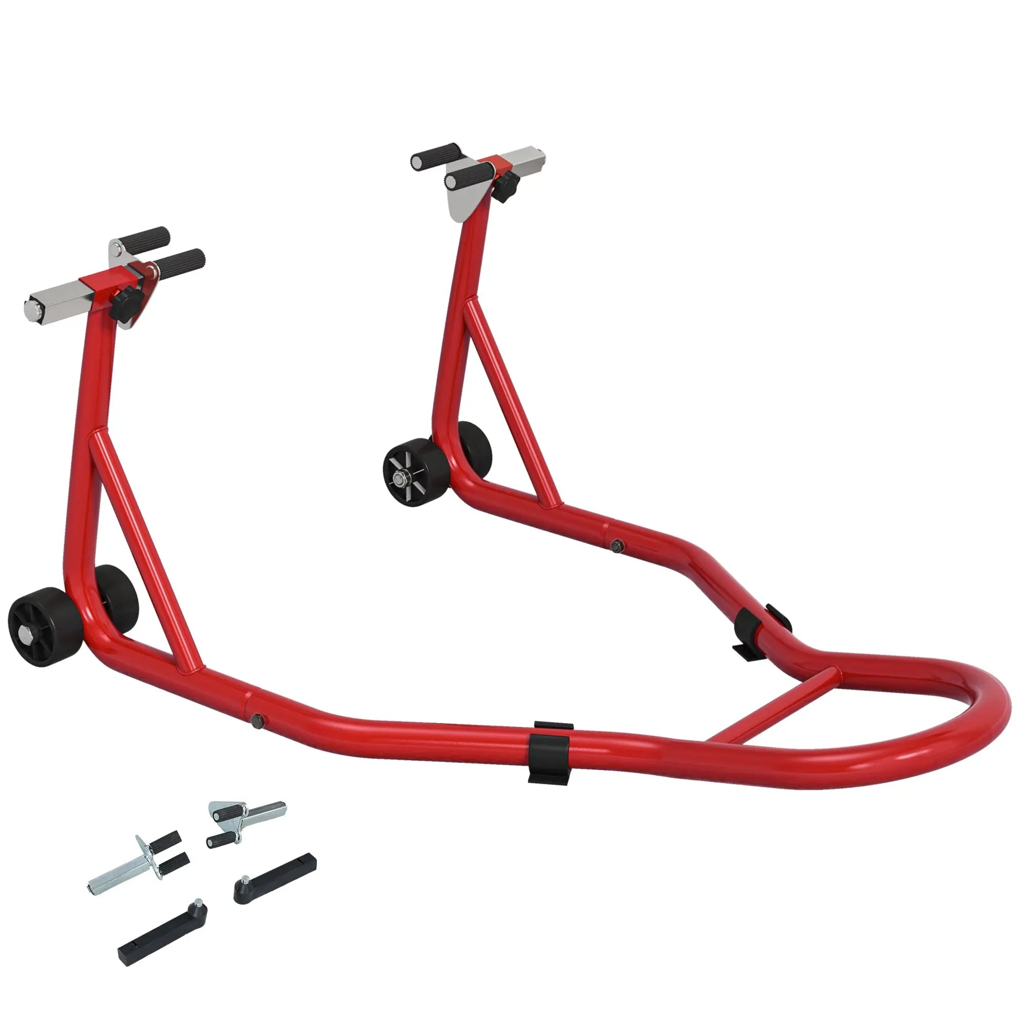 Homcom Rear Motorcycle Paddock Stand Motorbike Stand with Anti-Slip Mat, U-Shaped and L-Shaped Adapters, 200 kg Capacity, for 18", 17" and 10" Tyre, Red 