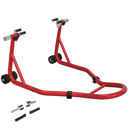 Homcom Rear Motorcycle Paddock Stand Motorbike Stand with Anti-Slip Mat, U-Shaped and L-Shaped Adapters, 200 kg Capacity, for 18", 17" and 10" Tyre, Red 
