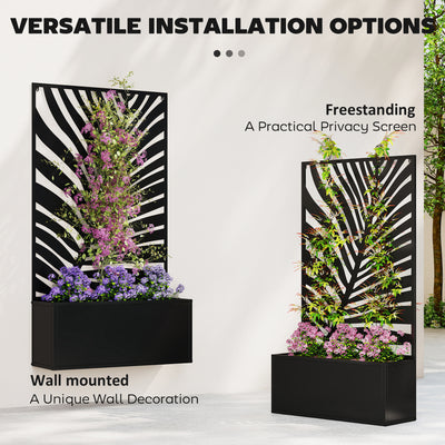 Outsunny Metal Garden Bed for Garden with Trellis, Wall Mounted or Freestanding Raised Planter with Privacy Screen 