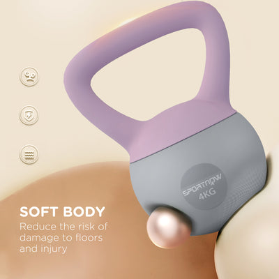 SPORTNOW Soft Kettlebell, 4kg Kettle Bell with Non-Slip Handle for Home Gym Weight Lifting and Strength Training, Purple and Grey 