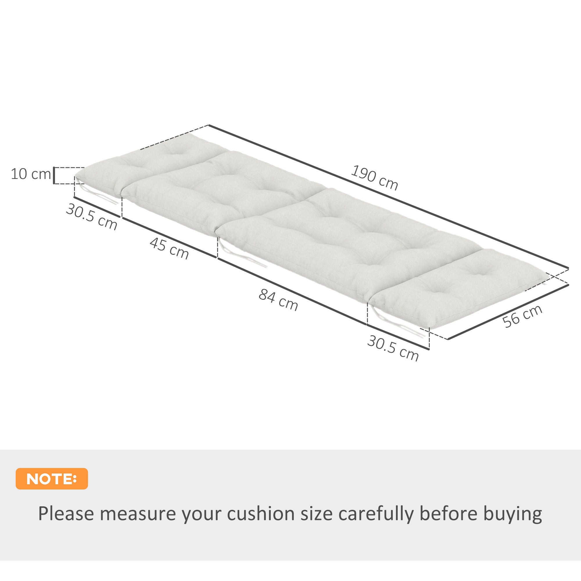 Outsunny Set of Two 190 x 56cm Sun Lounger Cushions - Light Grey 