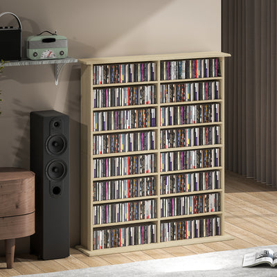 HOMCOM 16-Compartment Media Shelf - Nature Wood Finish 