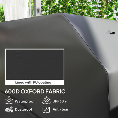 Outsunny BBQ Cover for Rectangular Gas Grill, 600D UPF30+ Oxford Fabric Barbecue Cover for Waterproof Protection Rip-Proof, with Windproof Hook and Loop Fasteners, Vents, 147 x 61 x 122 cm, Black 