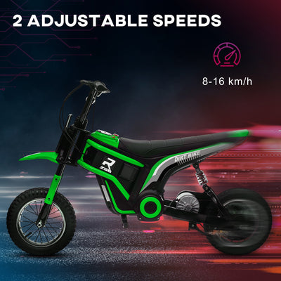 HOMCOM 24V Electric Motorbike with Twist Grip Throttle, Music, Horn, 12" Pneumatic Tyres, 16km/h Max Speed - Green 