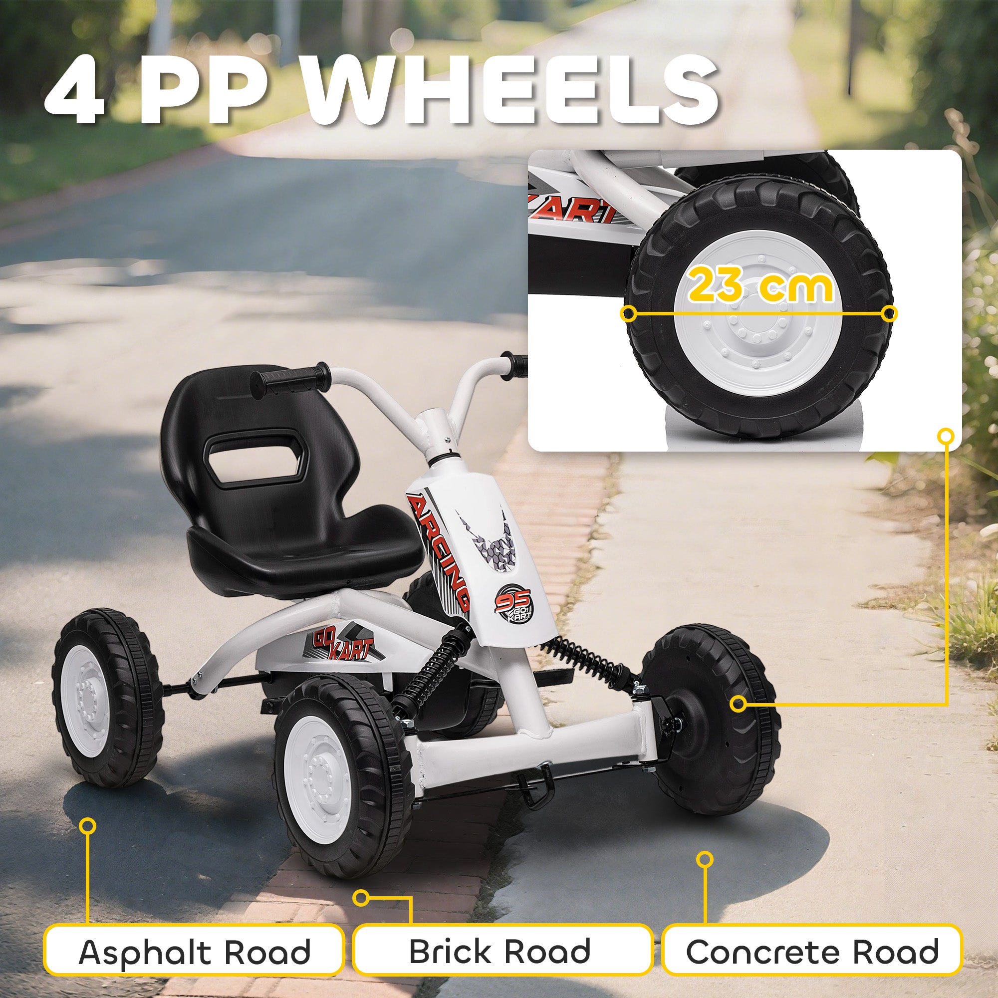 AIYAPLAY Kids Pedal Go Kart with Steel Frame, Sporty Design, for Ages 2-5 Years, White 