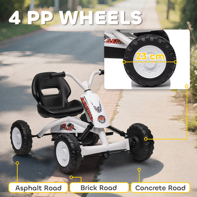 AIYAPLAY Kids Pedal Go Kart with Steel Frame, Sporty Design, for Ages 2-5 Years, White 