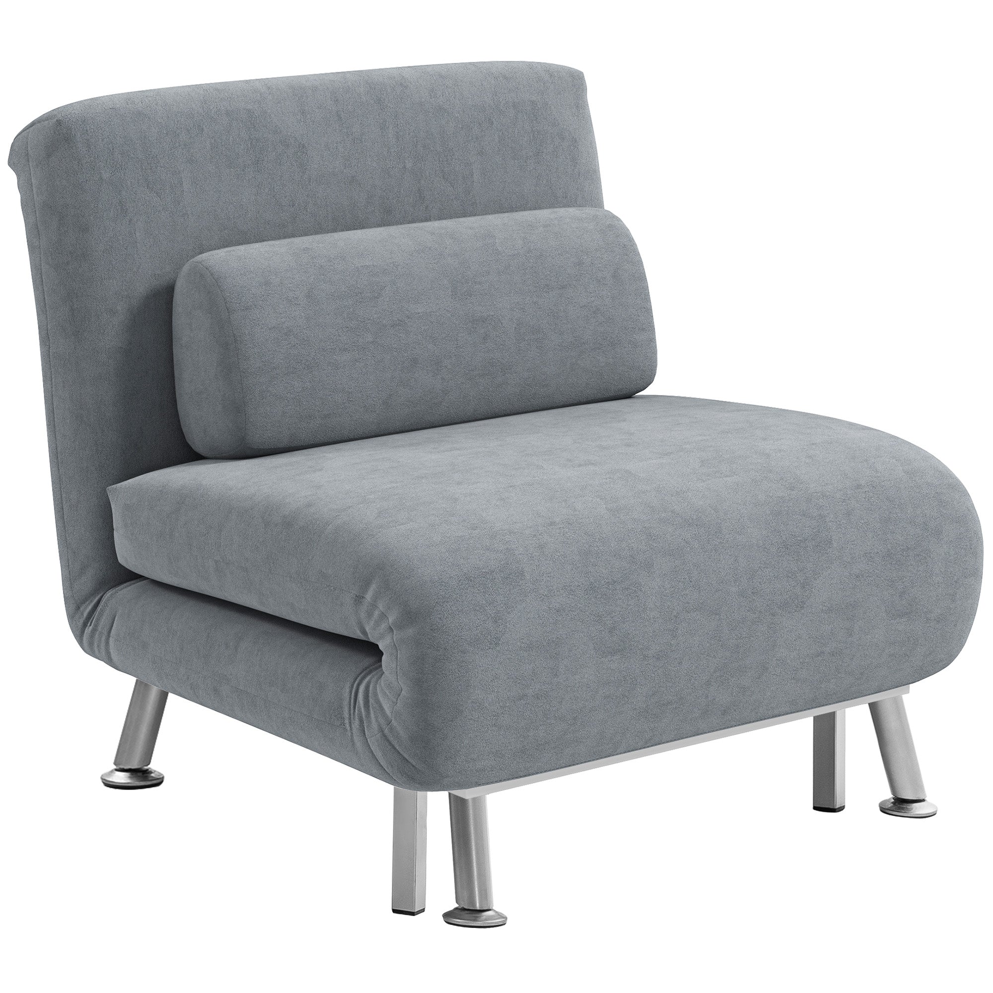 HOMCOM Single Velvet-Feel Sleeper Chair - Grey 