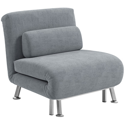 HOMCOM Single Velvet-Feel Sleeper Chair - Grey 