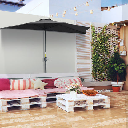 Outsunny 3(m) Half Parasol Semi Round Umbrella Patio Metal Frame Crank Handle for Balcony-- NO BASE INCLUDED, Black 