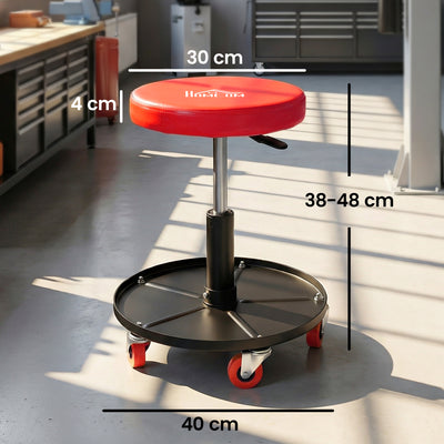 HOMCOM Rolling Mechanical Stool, Pneumatic Adjustable Workshop Stool with Tool Tray, Wheels - Orange 