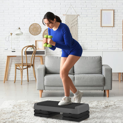 SPORTNOW Fitness Stepper, 3-Height Adjustable Aerobic Step, Non-Slip Exercise Step Board for Home Gym Office Workout, 10.5cm, 15.5cm, 20.5cm, Grey 