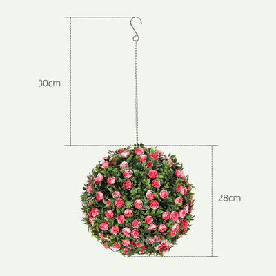 HOMCOM Set of 2 Decorative Artificial Plants, UV-protected Artificial Plant Topiary Rose Balls, Fake Plants for Home Indoor outdoor Decor, 28cm, Pink 