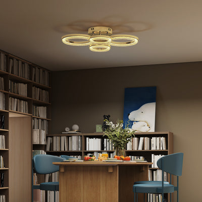 HOMCOM LED Ceiling Light, Modern Dimmable 4 Rings Ceiling Lamp with Wall Switch, 40W 4350lm Flush Mount Ceiling Light with 3500K/4500K/6000K Colour Temperatures for Living Room, Bedroom, Gold Tone 