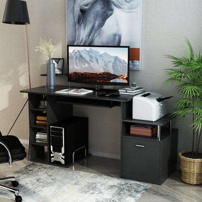 HOMCOM Computer Desk PC Workstation with Drawer Shelves CPU Storage Rack Home Office Furniture 152 x 60 x 88cm (BLACK) 