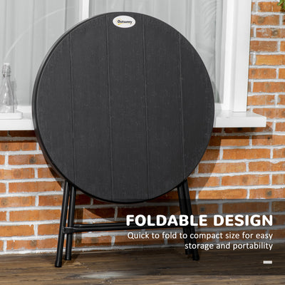 Outsunny Foldable Round Garden Table for 4, Outdoor Dining Table with HDPE Tabletop and Steel Frame, 80 x 80 x 73 cm, Dark Grey 