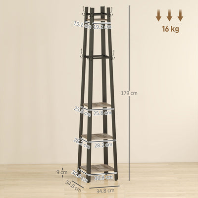 HOMCOM Industrial-Style Four Shelf Coat Stand - Grey/Black 