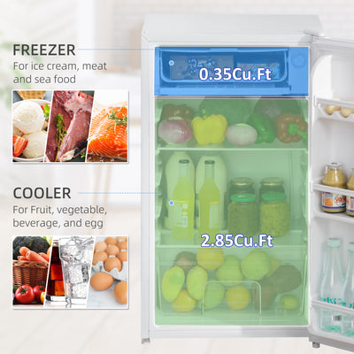 HOMCOM 91 Litre Freestanding Under Counter Fridge Freezer, Small Fridge with Chiller Box, Adjustable Thermostat, 47.5cm Wide, White 