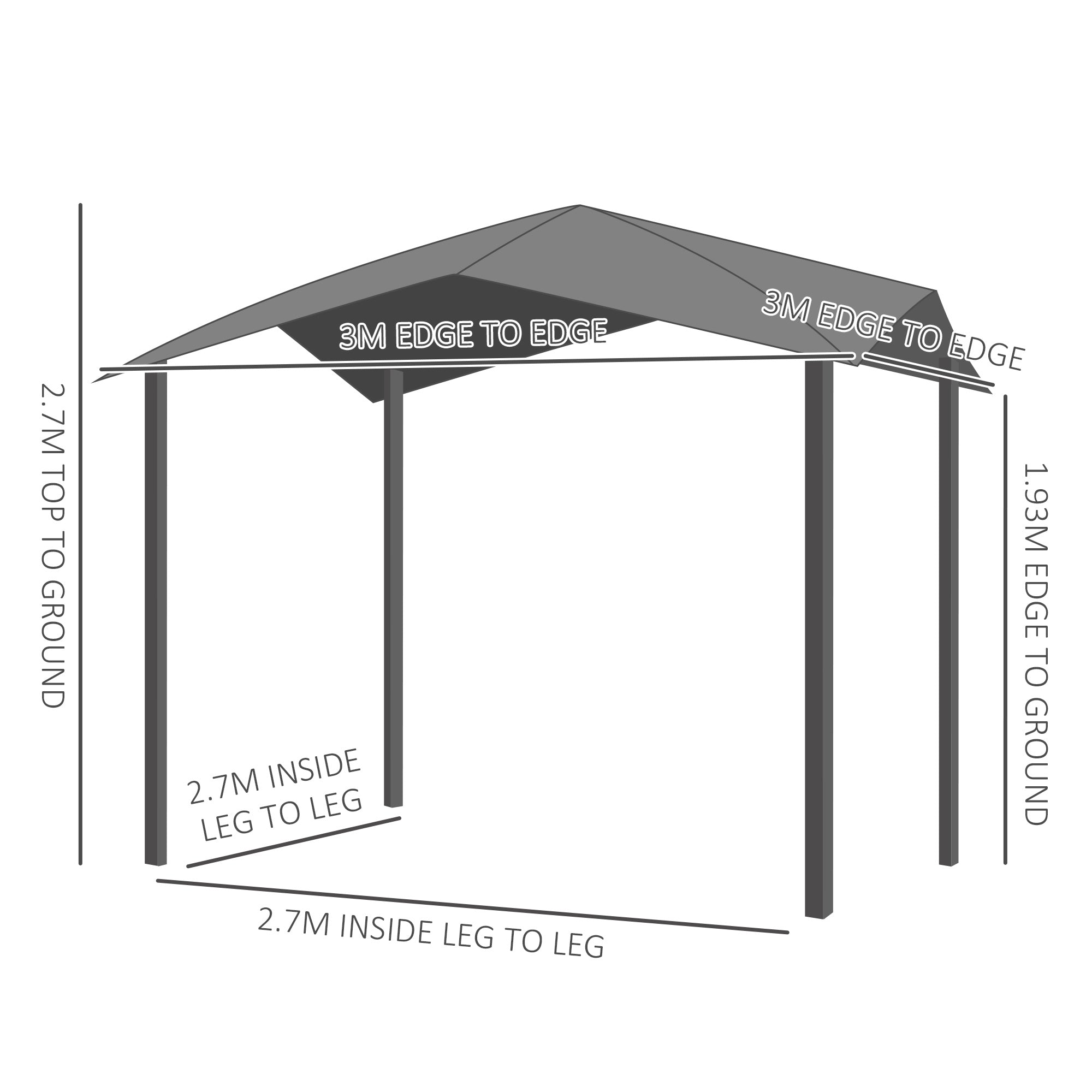 Outsunny 3x3(m) Outdoor Gazebo Garden Pavilion Sunshade Canopy Tent with Steel Frame, Grey