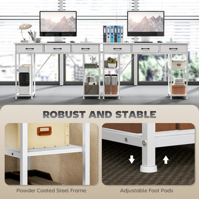 HOMCOM 120cm Computer Desk with Power Outlets, Office Desk Study Table with 3 Fabric Drawers and 4 Storage Shelves, White 