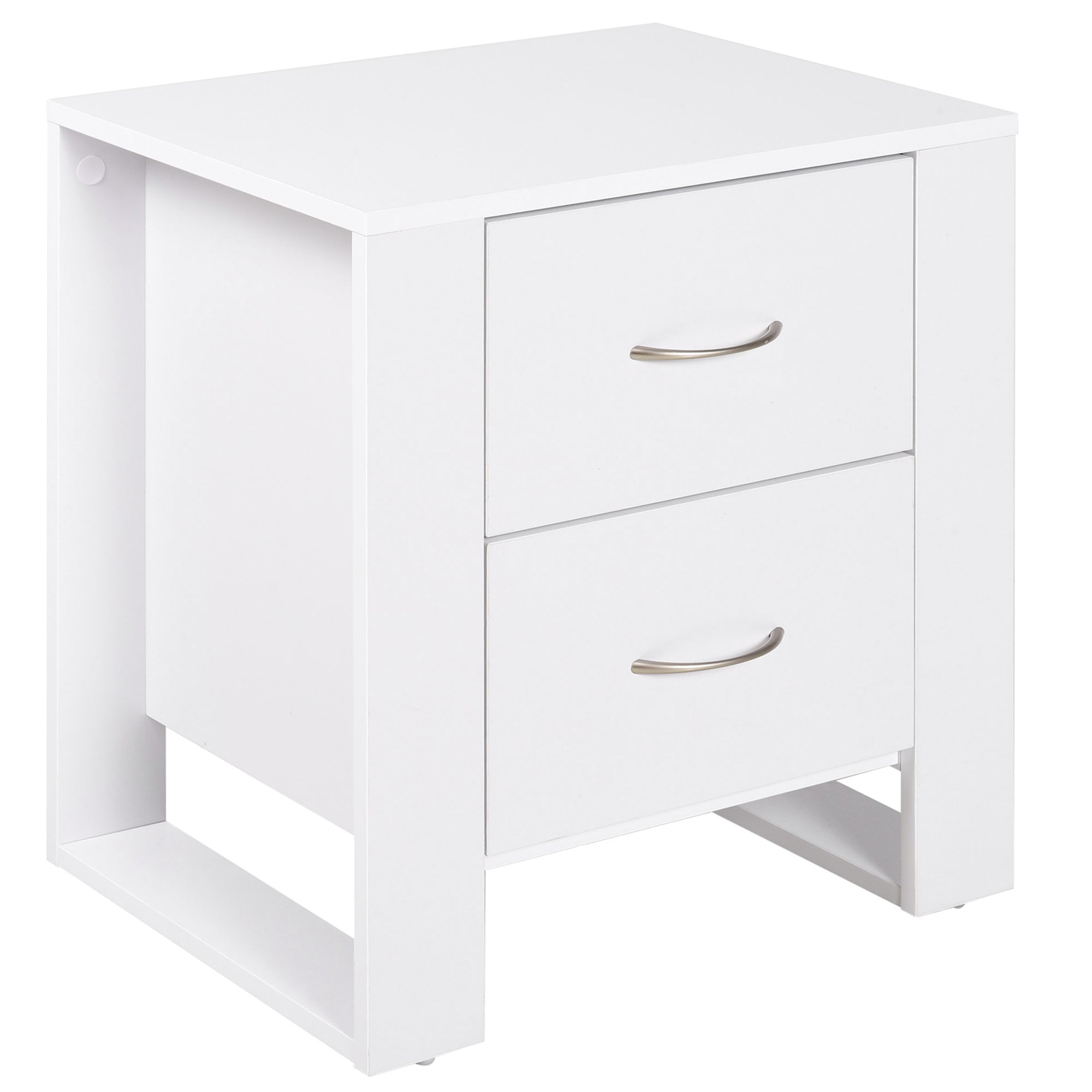 HOMCOM Bedside Table with 2 Drawers, Nightstand with Handles and Elevated Base, Side Table for Bedroom, Living Room, White 