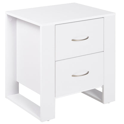 HOMCOM Bedside Table with 2 Drawers, Nightstand with Handles and Elevated Base, Side Table for Bedroom, Living Room, White 
