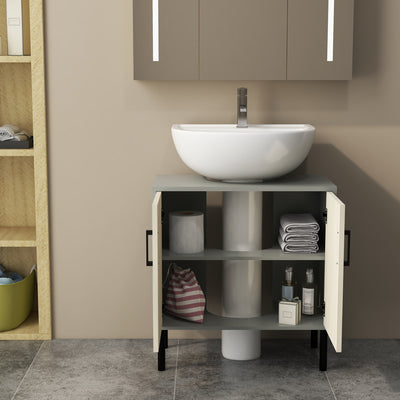 kleankin Under Sink Cabinet, Bathroom Vanity Unit, Storage Cupboard with Double Doors and Storage Shelves, 60x30x60cm, Natural 