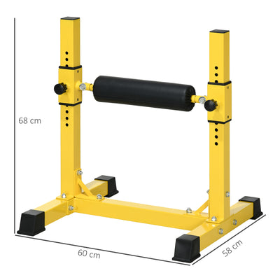 SPORTNOW Bulgarian Split Squat Stand, 12-Level Adjustable Single Leg Squat Machine with Foam Roller and Anti-Slip Pads for Lower Body Strength Training, Yellow 