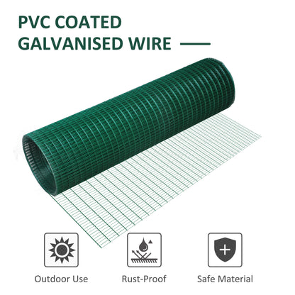 Pawhut PVC Coated Welded Wire Mesh Fencing Chicken Poultry Aviary Fence Run Hutch Pet Rabbit 30m Dark Green 