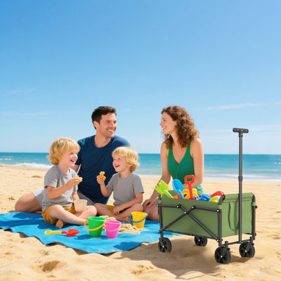 Outsunny 41L Festival Trolley on Wheels, Small Garden Folding Trolley Cart, 60kg Heavy Duty Collapsible Folding Wagon with Adjustable Handle and Carrying Bag for Beach, Camping, Festival, Green 