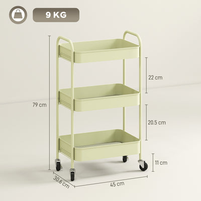 HOMCOM Three-Tier Steel Storage Trolley - Green 