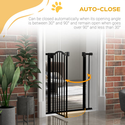 PawHut Metal 74-80cm Adjustable Pet Gate Safety Barrier w/ Auto-Close Door Black 