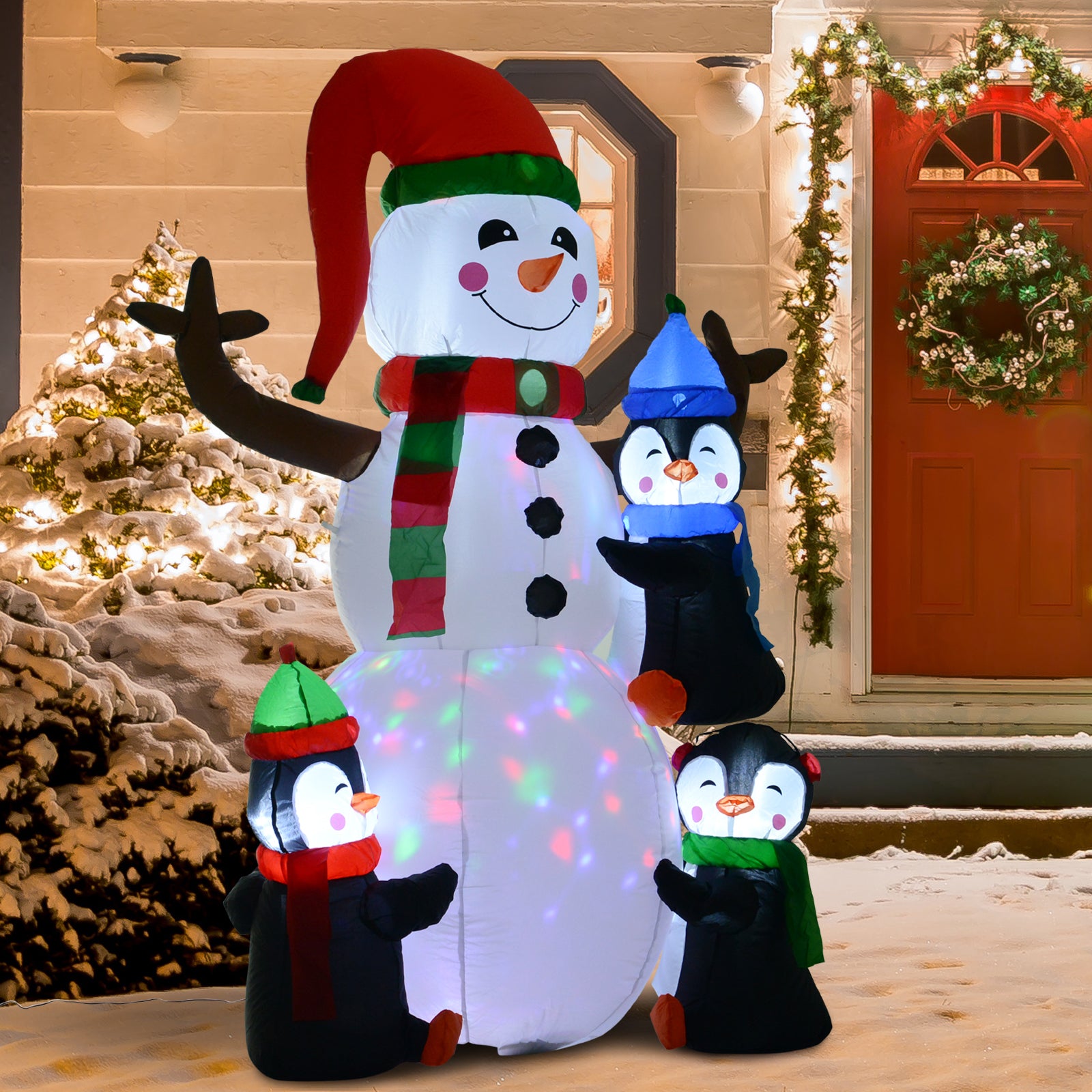 HOMCOM 6ft Inflatable Christmas Snowman with Three Penguins LED Xmas Décor Holiday Outdoor Yard Decoration 