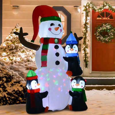 HOMCOM 6ft Inflatable Christmas Snowman with Three Penguins LED Xmas Décor Holiday Outdoor Yard Decoration 
