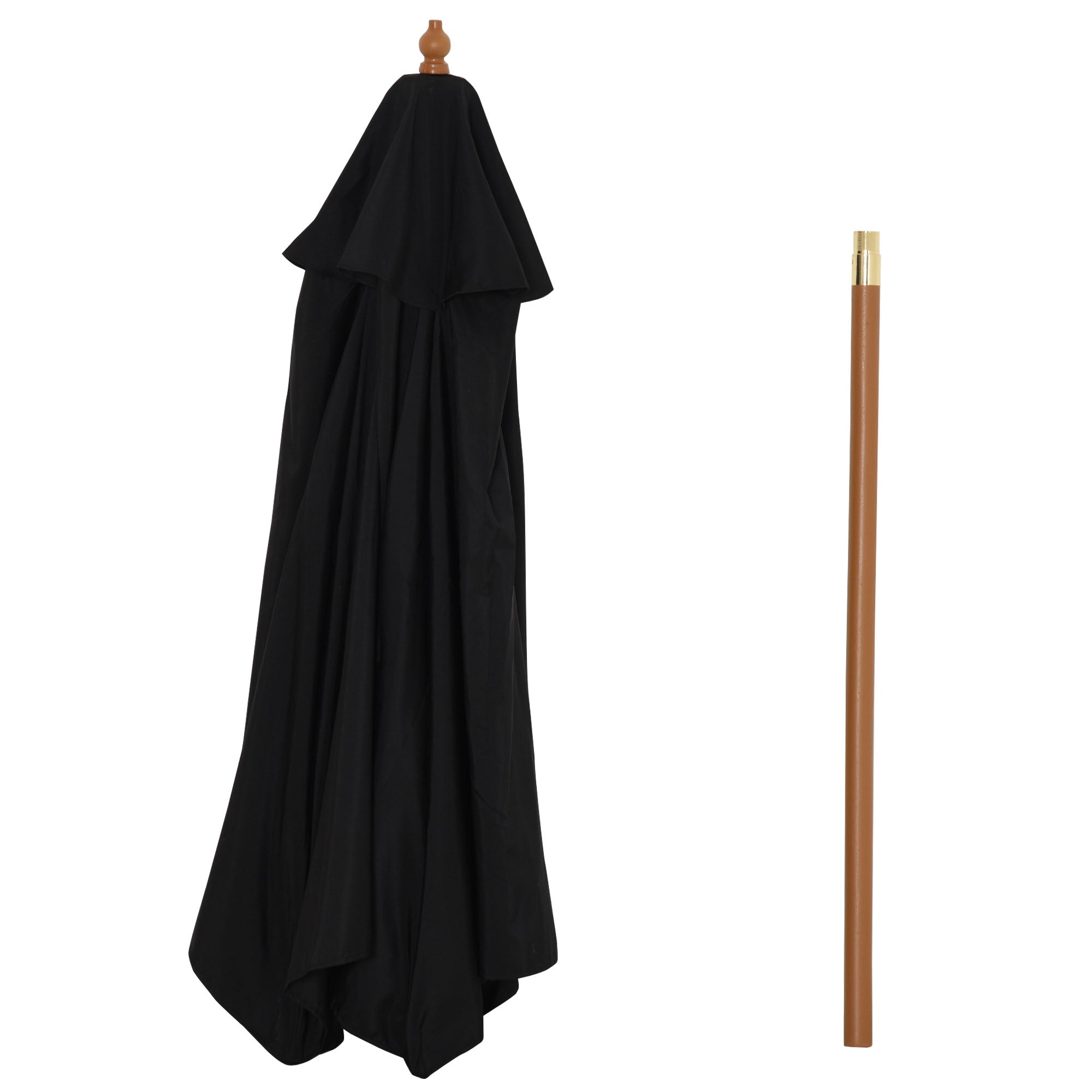 Outsunny Wooden Garden Umbrella Sun Shade with Top Vents, Bamboo Ribs and Sturdy Wood Pole, Black 
