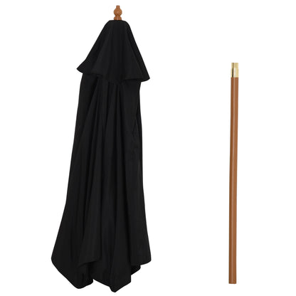 Outsunny Wooden Garden Umbrella Sun Shade with Top Vents, Bamboo Ribs and Sturdy Wood Pole, Black 