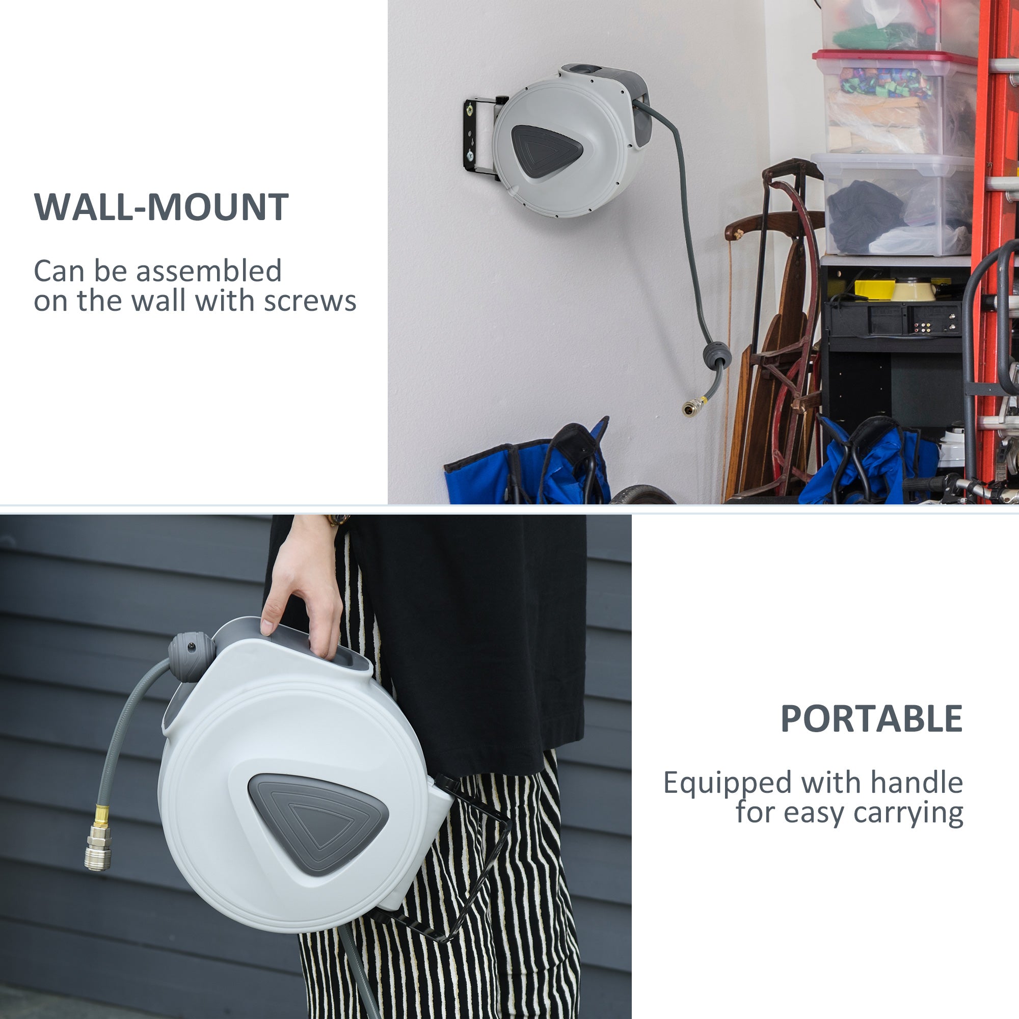 DURHAND Retractable Air Hose Reel 15m+ 140cm Hose Diameter 3/ 8" 9.5mm, Hose Connector 1/ 4" BSP, Wall Mount Auto Rewind Hose- Reel 