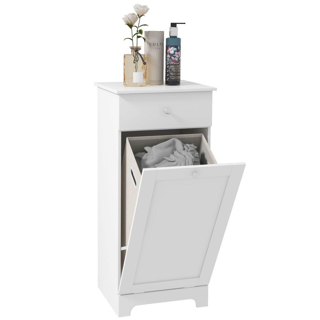 HOMCOM Single Hamper Laundry Storage Cabinet - White 