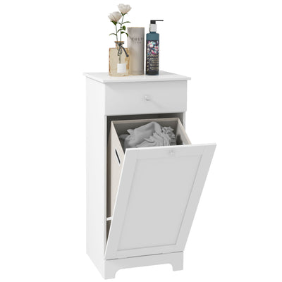 HOMCOM Single Hamper Laundry Storage Cabinet - White 