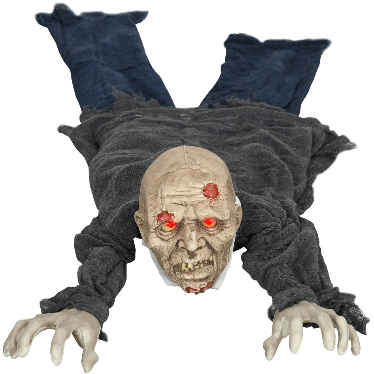 HOMCOM 5.2ft Life Size Outdoor Halloween Decoration Crawling Zombie, Animated Prop Decor with Sound and Motion Activated, Light Up Eyes, Howling Sound, Posable Arms 