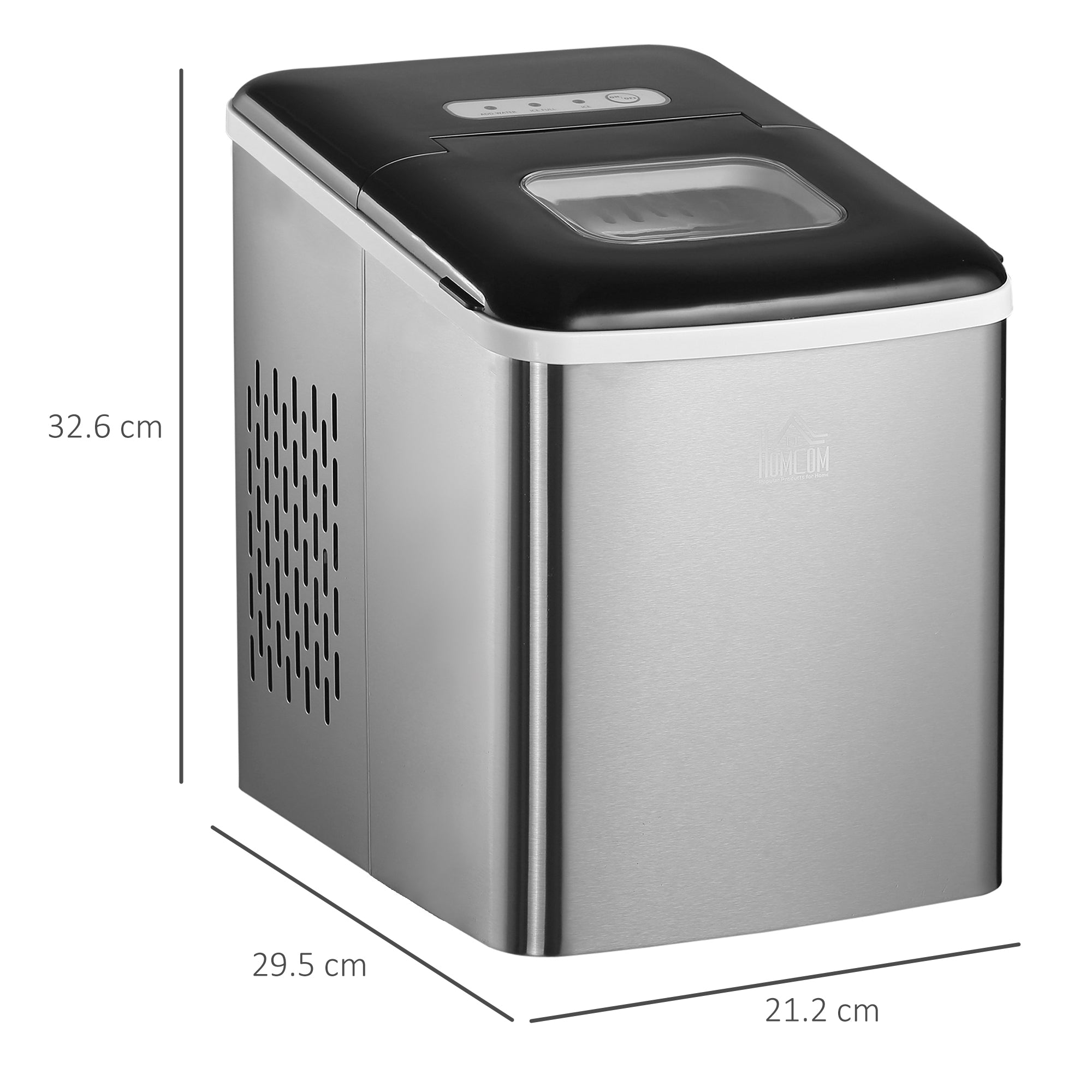 HOMCOM Ice Maker Machine, Counter Top Ice Cube Maker for Home, 9 Ice Cubes per 8 Minutes, 1.8L with Self Cleaning Function, Scoop and Basket Stainless Steel No Plumbing Required Black 