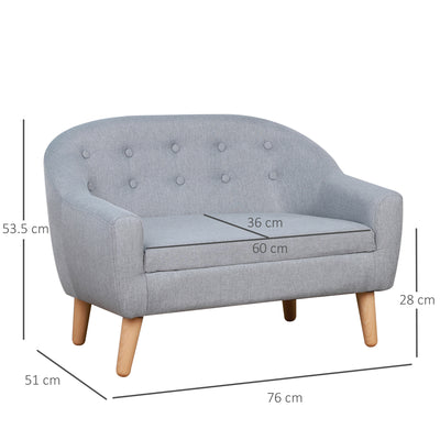 HOMCOM Children's Armchairs Kids Armchair Toddler Chair 2 Seater Wood Frame Mini Sofa for Bedroom Playroom Grey 